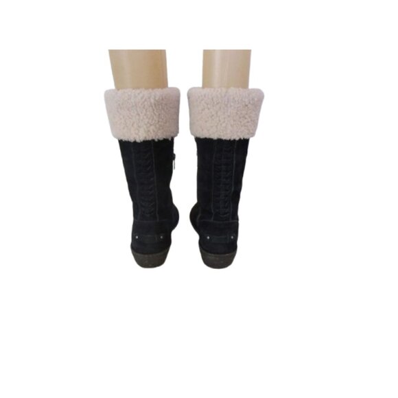 UGG Black Karyn Mid Calf Sheepskin Cuff Suede Leather Boots Size 7 Womens Side Z - Picture 4 of 7